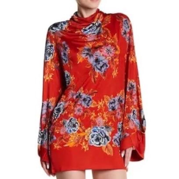 NWT Free People Red Long Sleeve Mini Dress Size M - Picture 3 of 10